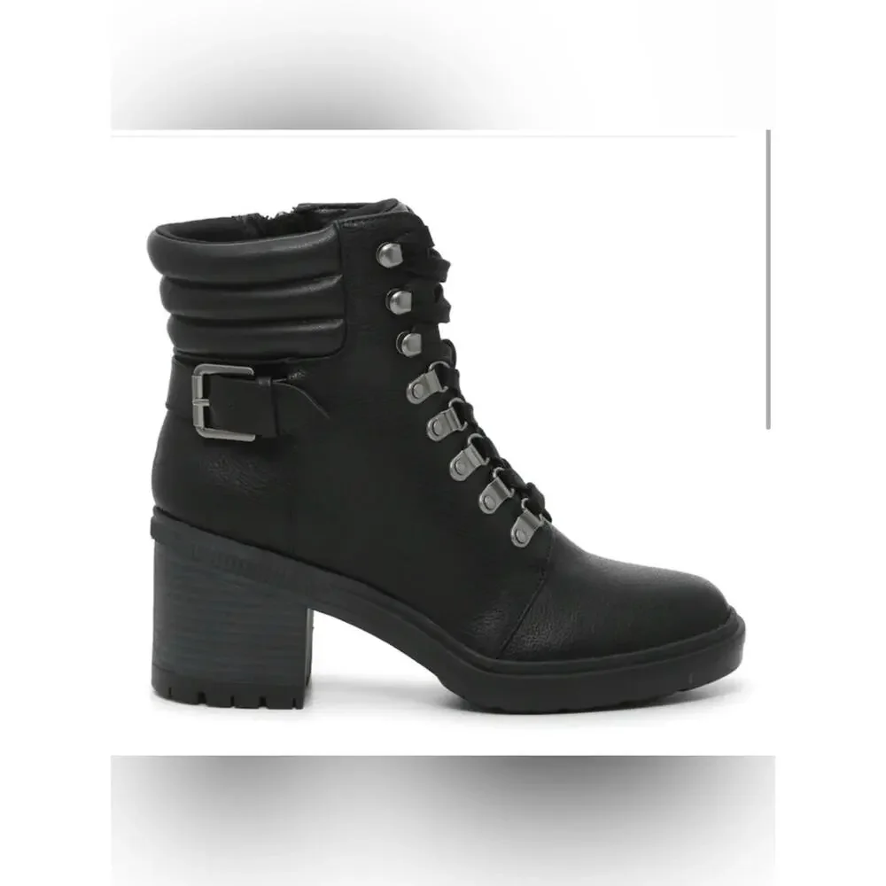 Mix No. 6 Kadin Black Heeled Combat Boots Women’s Lace Up Zip size 6 NWOB